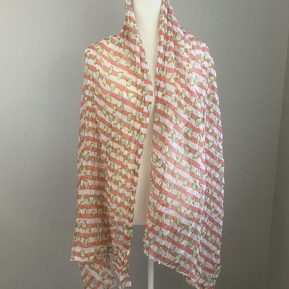 Loft Parakeet Bird Scarf Wrap Coral Stripe 40x70 New NWT - Picture 2 of 6
